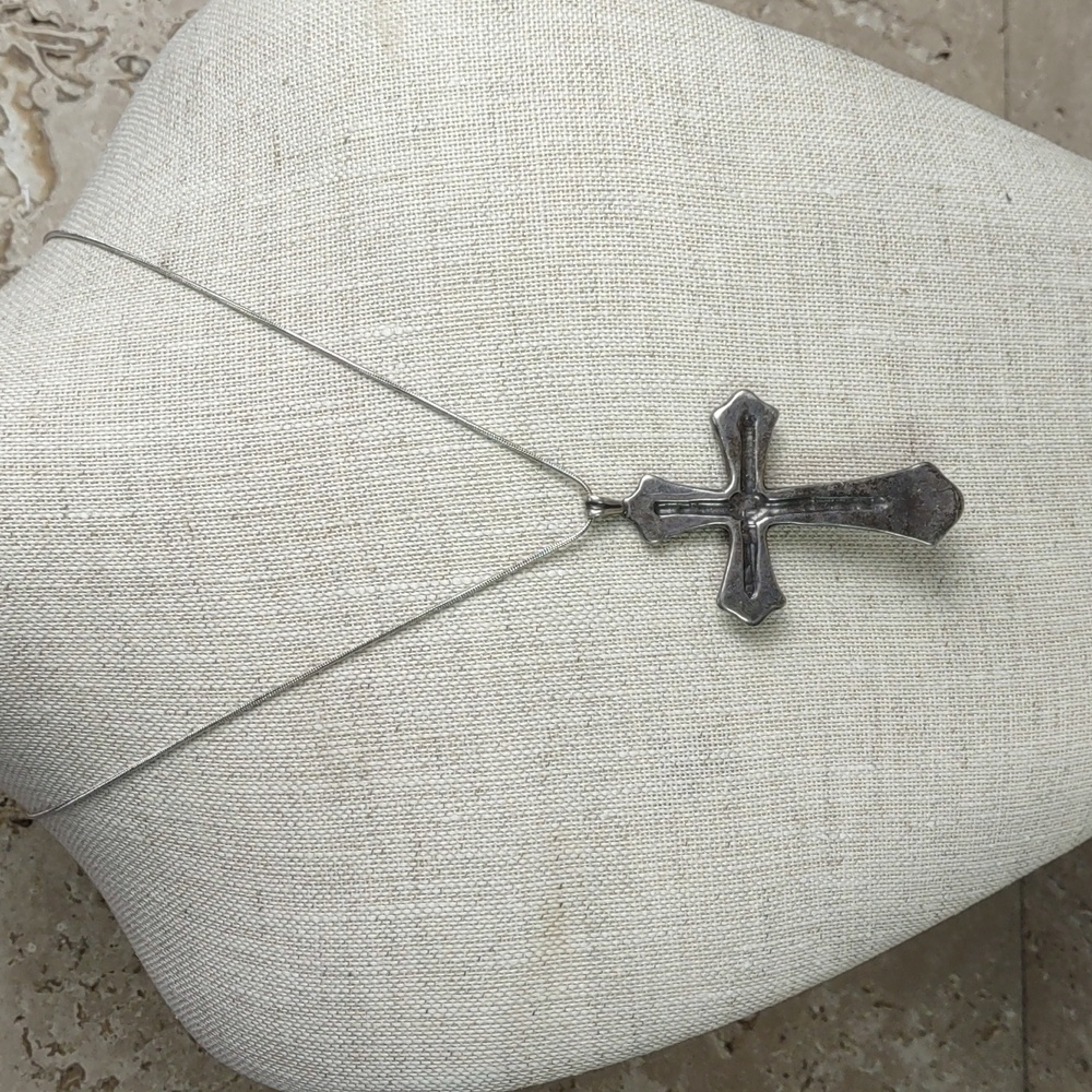 Black Onyx/Sterling Silver Cross Necklace - Picture 3 of 10
